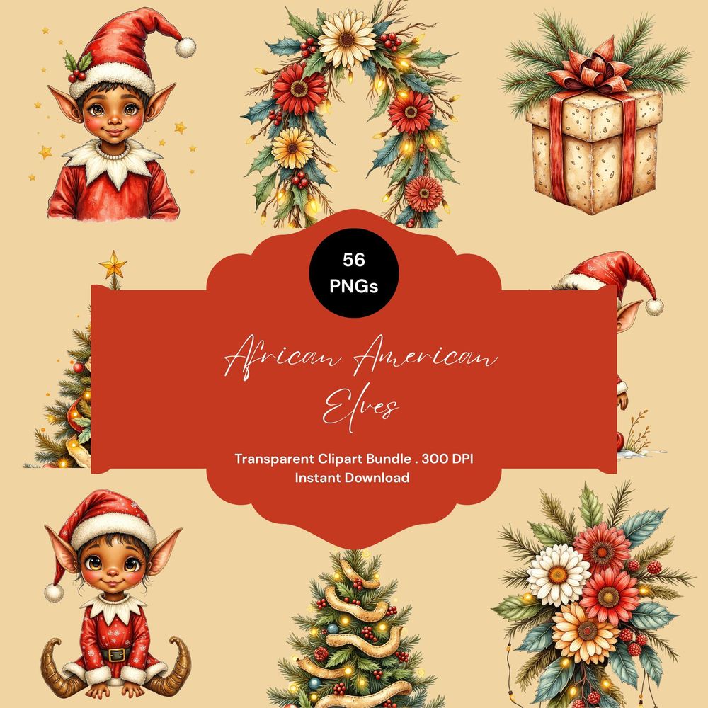 African American Elves Clipart – 56 High-Quality PNGs for Ho...