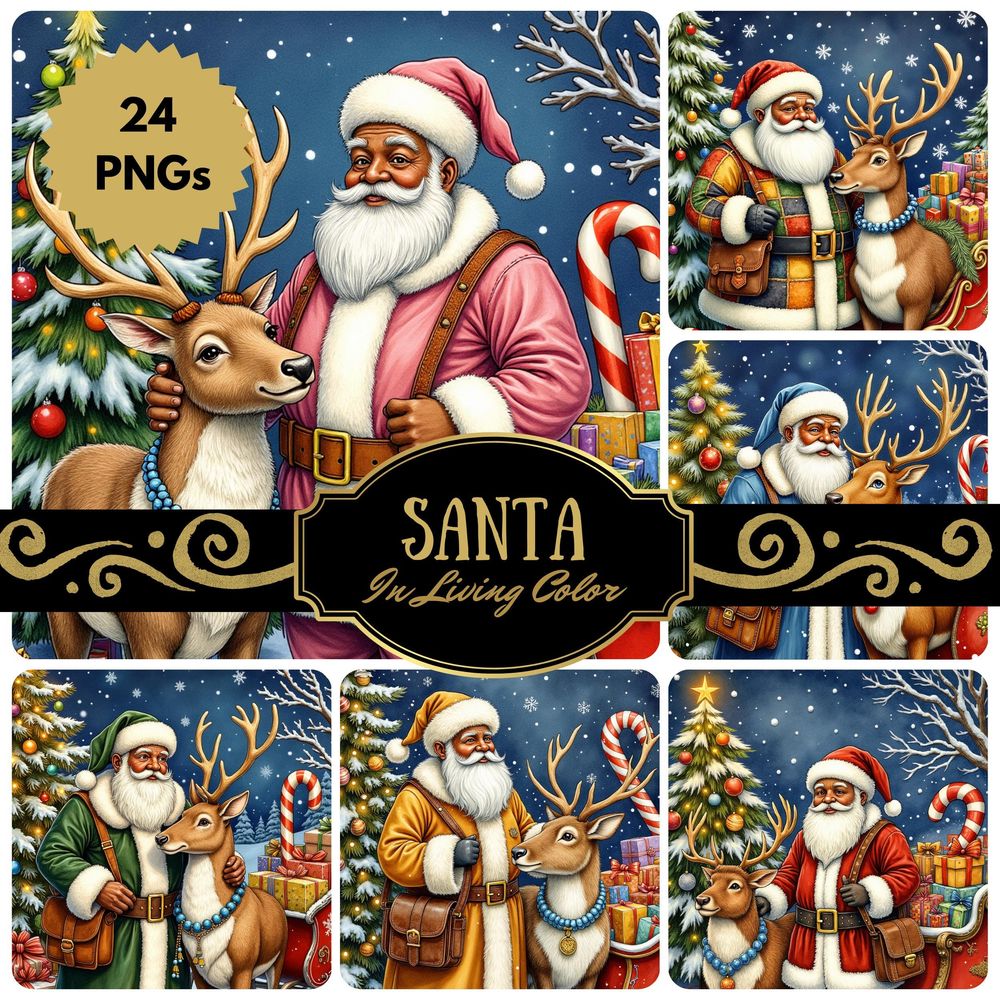 African American Santa Clipart – 24 High-Quality PNGs