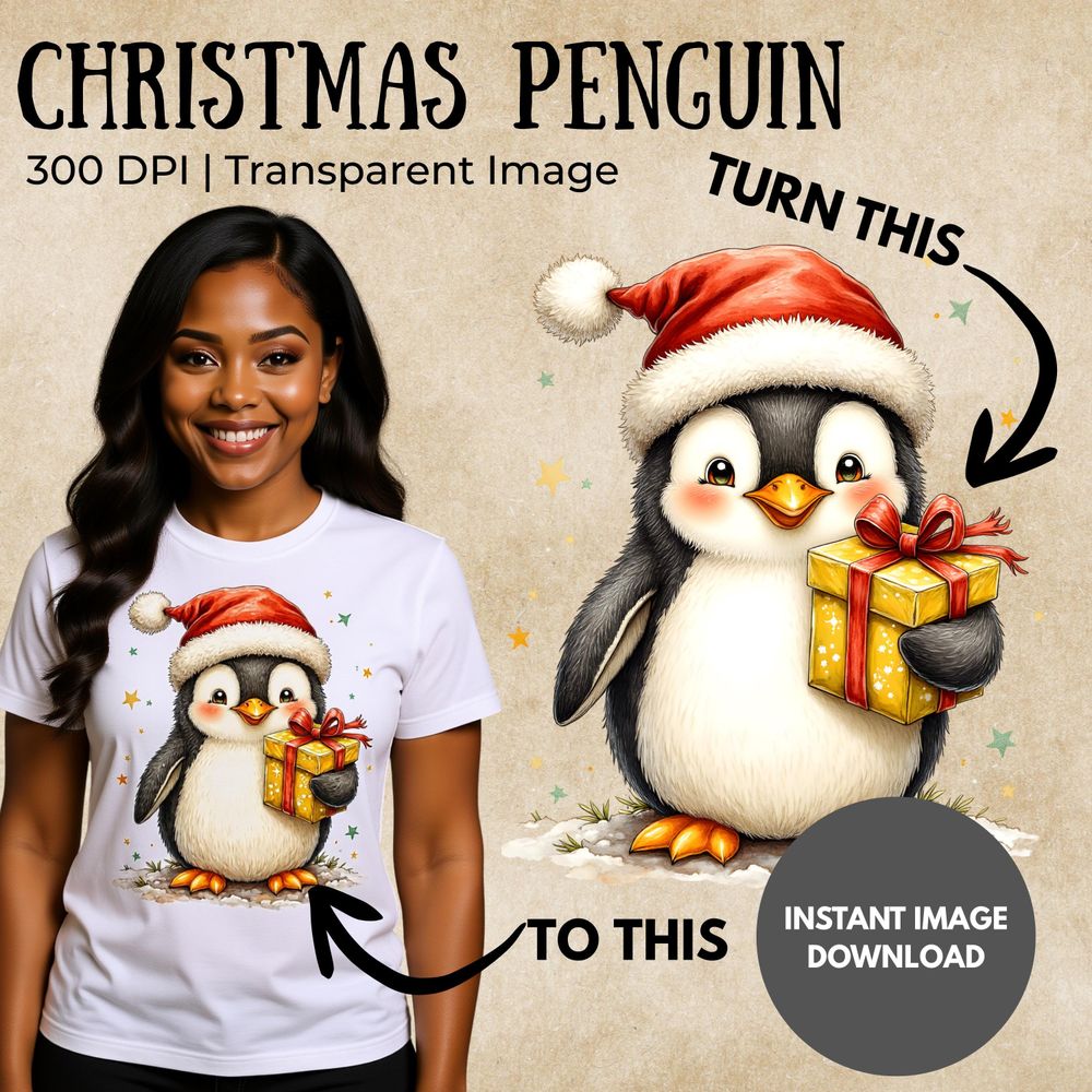 Cute Christmas Penguin PNG – Transparent Background